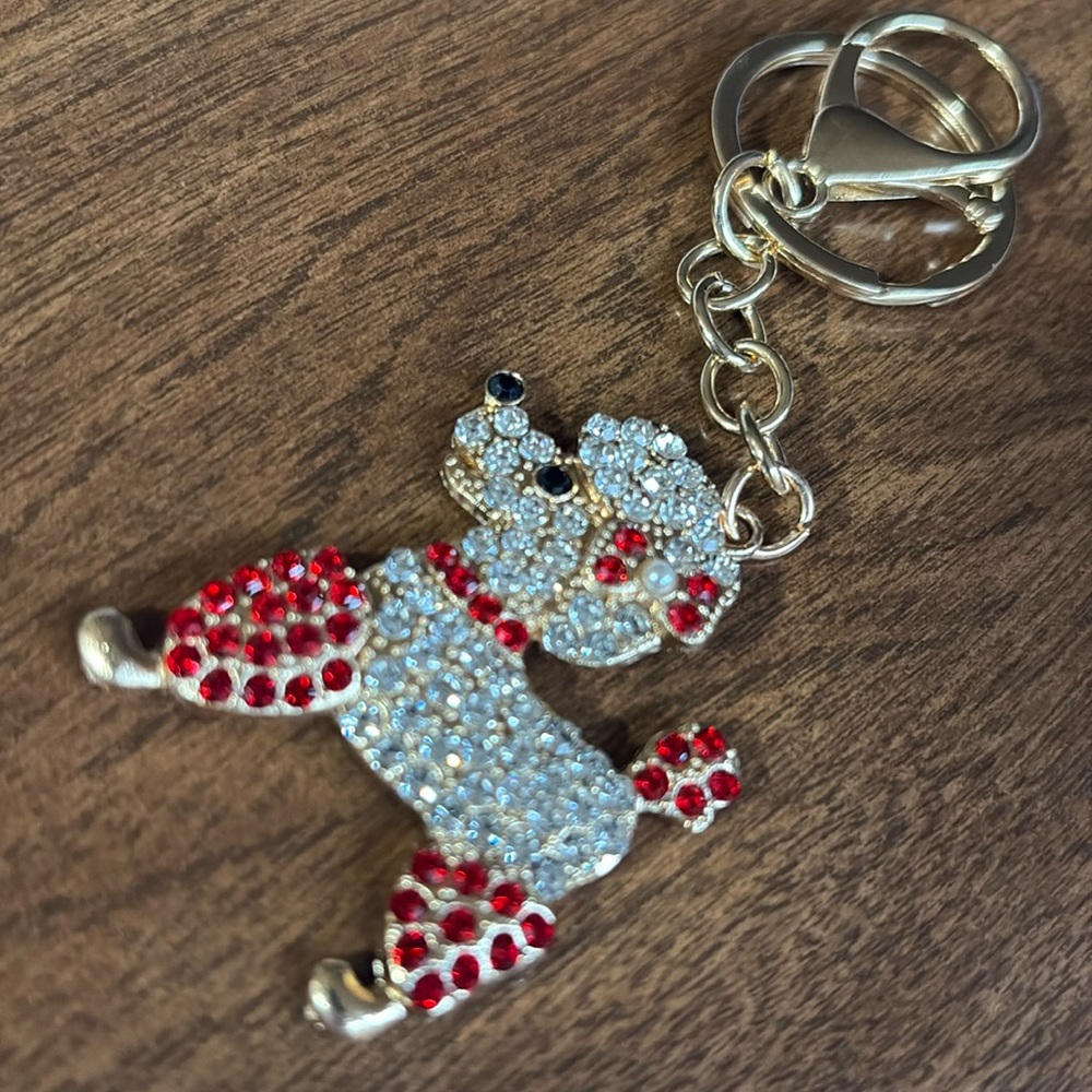 Sparkling poodle dog Keychain with red Accents